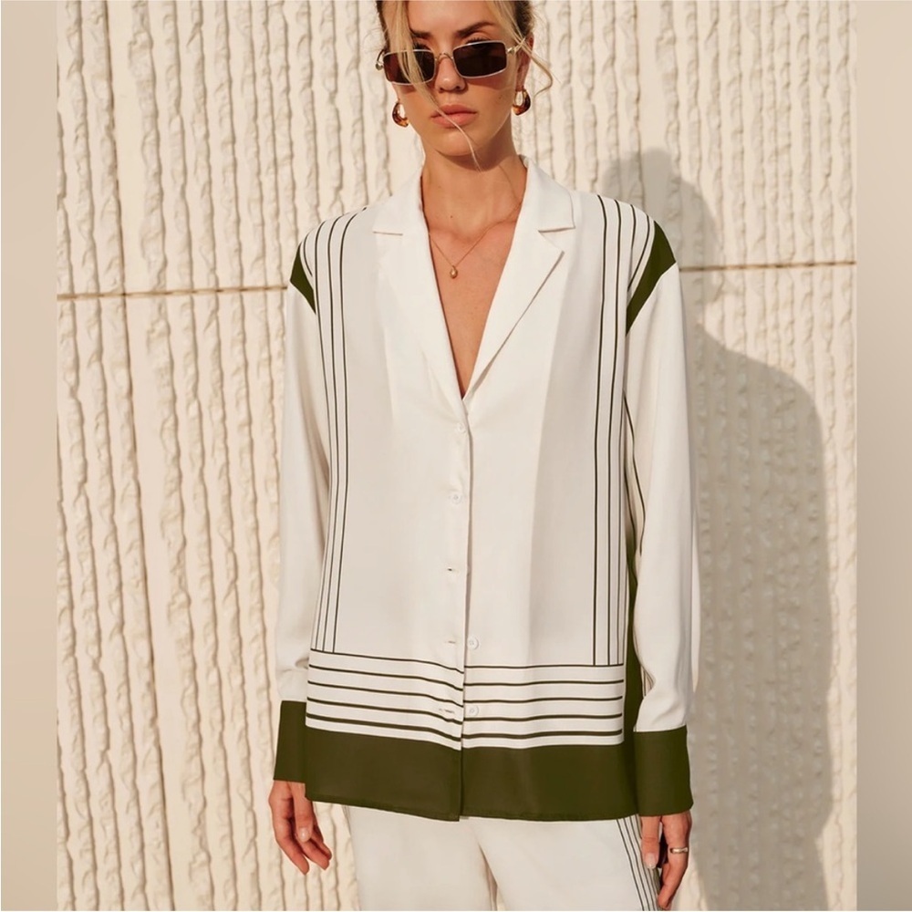 Commense Striped Print Collared Button-Down Shirt… - image 3